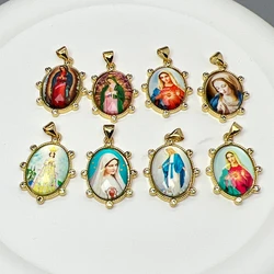 Religious Portrait Holy Virgin Mary Guadalupe Pendants Charms Metal Zircon Resin For Jewelry Making Necklace Accessories