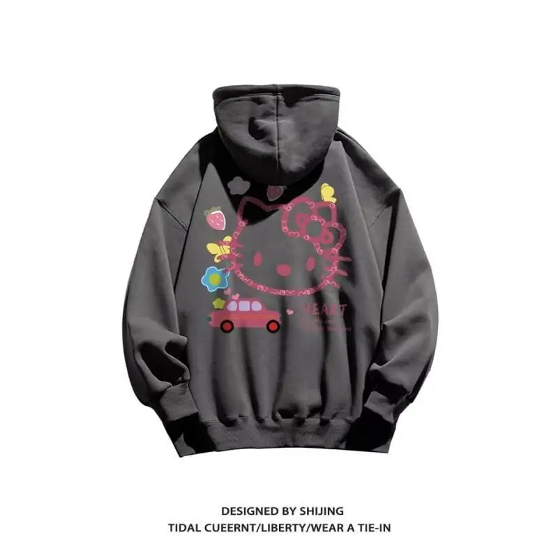 

Sanrio Hello Kitty women's Hoodie Pullover coat tops Fur Unisex Autumn Winter Casual Japanese Style Cartoon Loose Fashionable