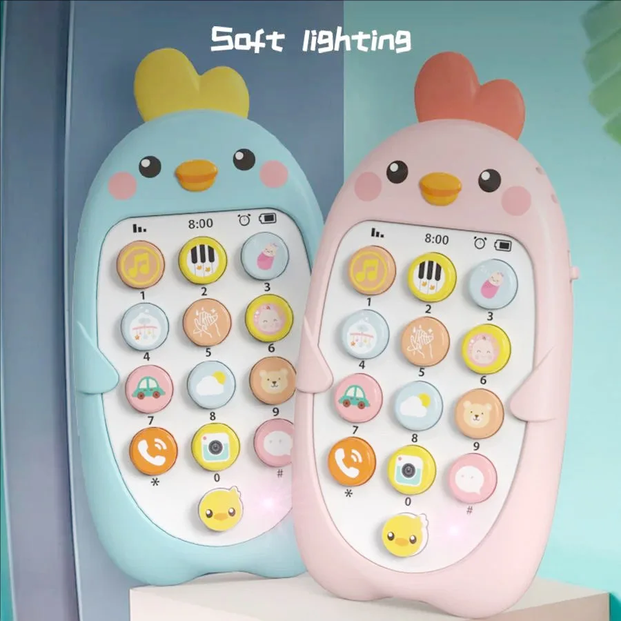 Teléfono móvil con música de pollo para niños, juguete eléctrico, teléfono analógico, rompecabezas para bebé, máquina de cuentos de educación temprana