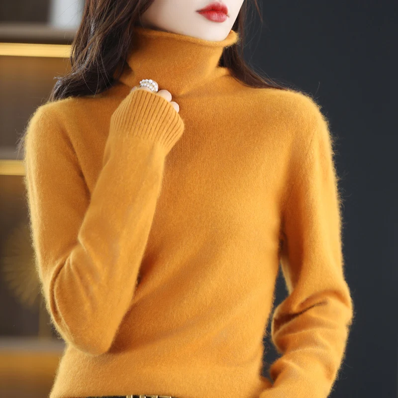 Hot Sale Ladies New 100% Mink Fleece Sweater Turtleneck Knit Long Sleeve Slim Slim Fashion Pullover Sweater Autumn and Winter