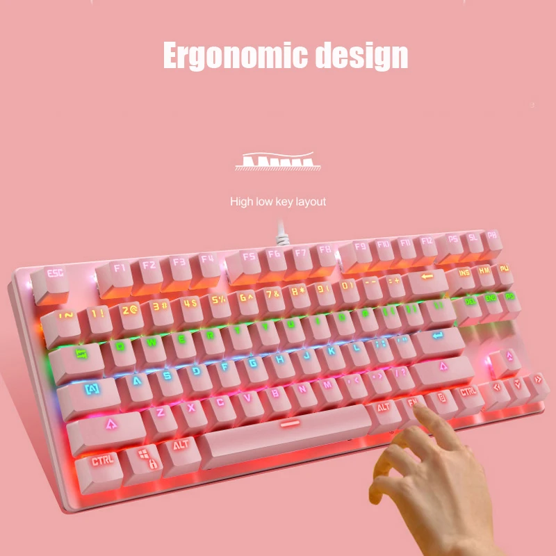 New Real Mechanical 87 Key Green Axis Wired Keyboard  For Computer Notebook External Office E-games 9 Kinds of RGB Lights