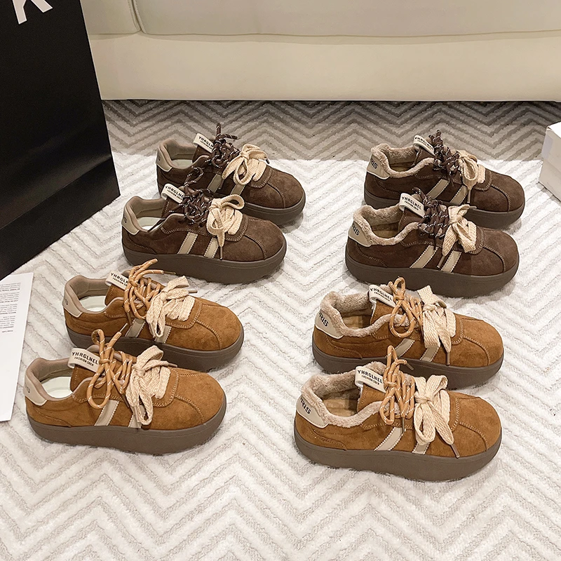 

Vintage Funky Shoelaces Casual 2025 Winter Plus Fleece New Platform Fashion Trifle Sneakers