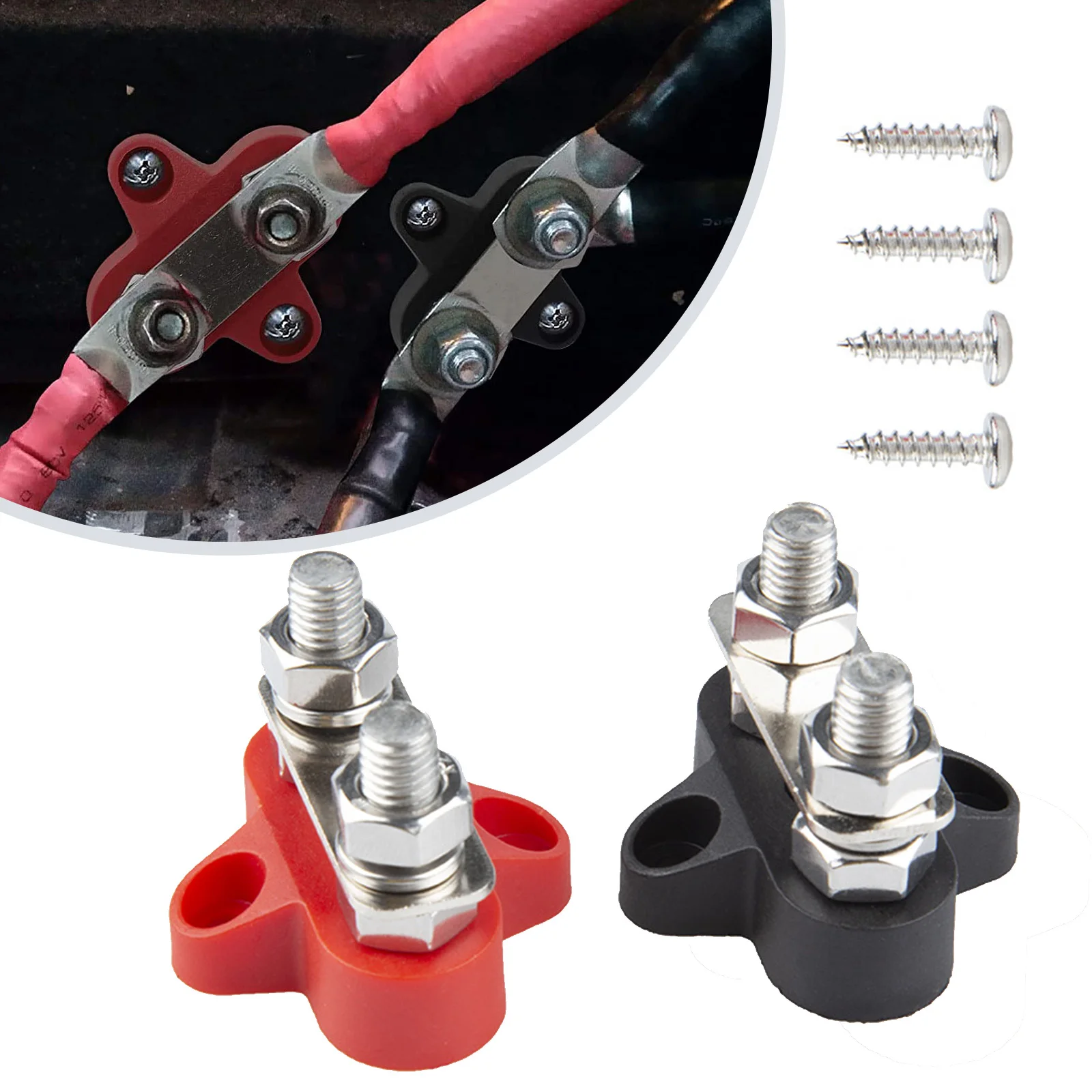 M8 red and black double-bolt Insulated Connection Post Car truck battery Terminal post Clamp for Car, Marine, Camper Boat