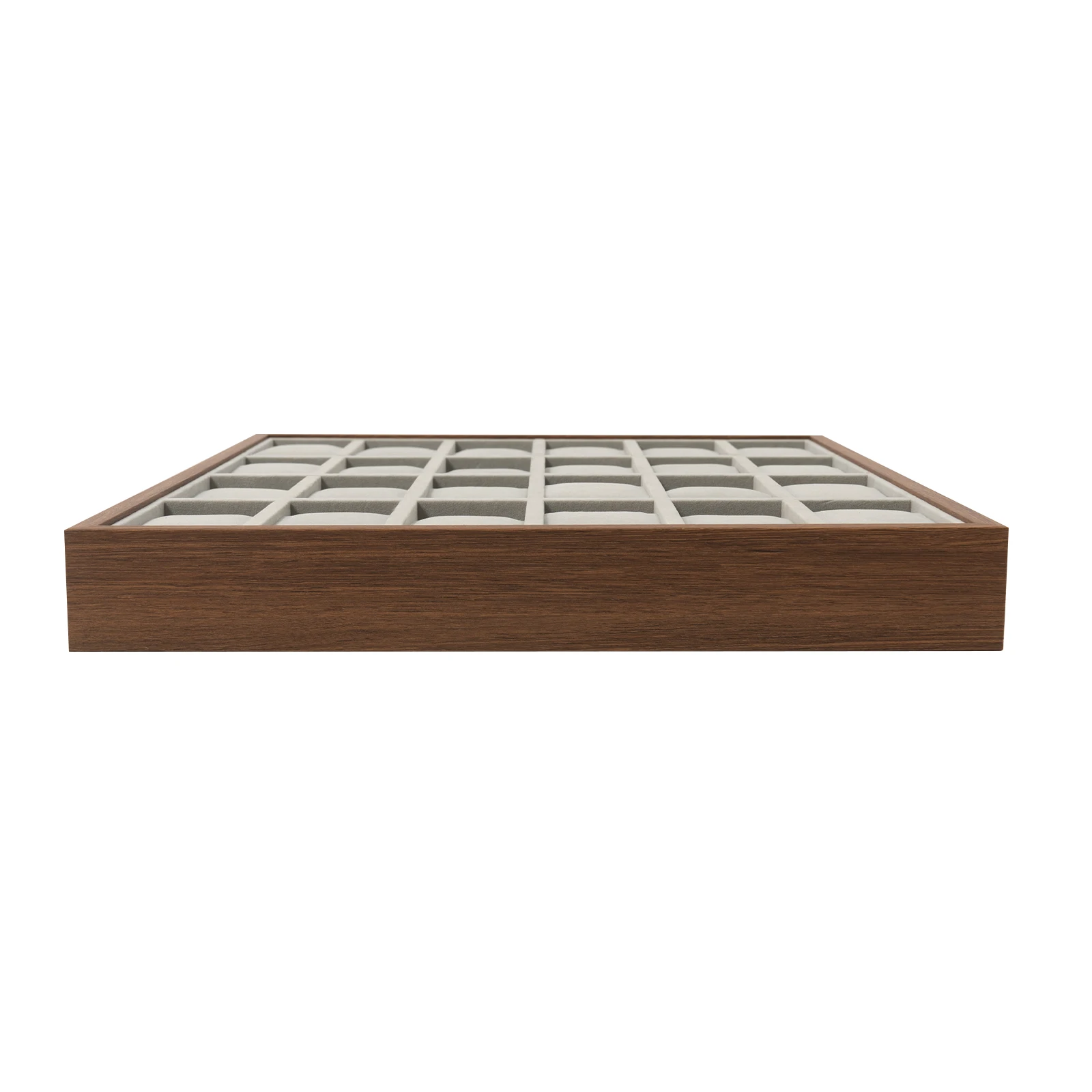 صندوق ساعة مكون من 24 حجرة (جوز/رمادي)، وسائد قابلة للفصل وفلنلت ناعم، لعرض المنزل/النساء