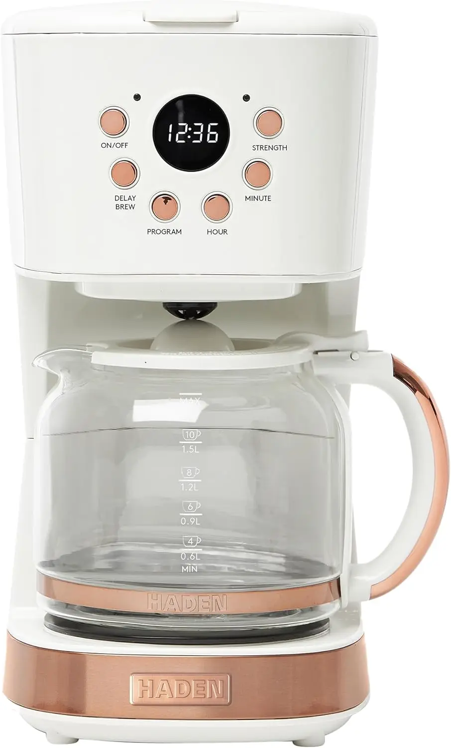 12 Cup Programmable Drip Coffee Maker with Automatic Shut-Off and Reusable Washable Water Filter, Ivory & Copper