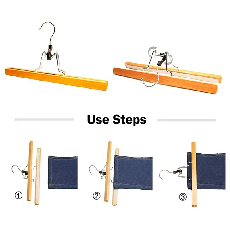 

24 Piece Wooden Series Slack Hangers Non-Slip Wood Pants Hangers With 360 Degree Rotation Anti-Rust Hook Clip Hangers
