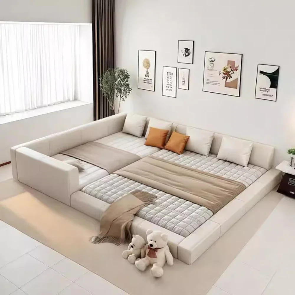 

White Upholstered Headboard Bed Frames Queen Minimalist French Lounge Sleeping Bed King Modern Two Persons Cama Doble Decoration