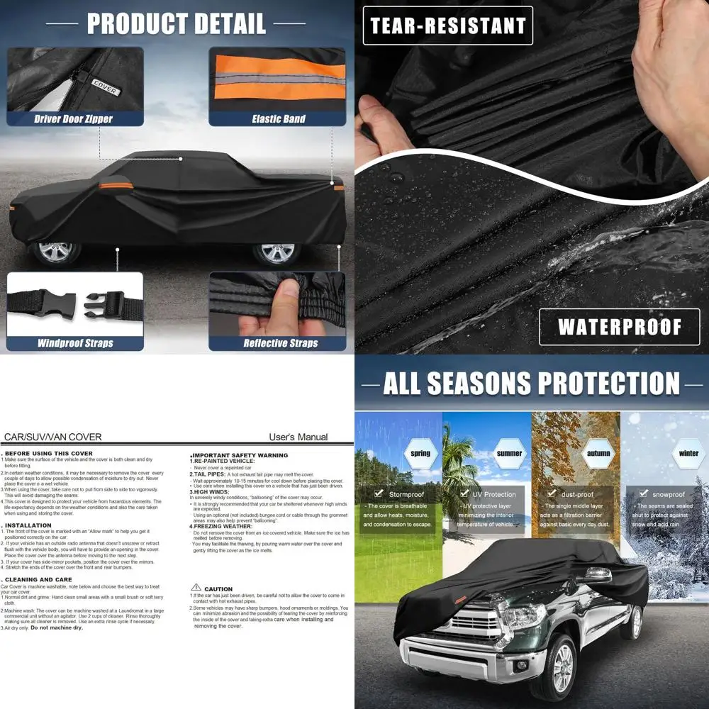 

Aluminum Film Outdoor Car Cover for 2005-2021 Crew Cab Pickup Trucks - Waterproof Protection Against Sun, Rain, Snow, and Hail w