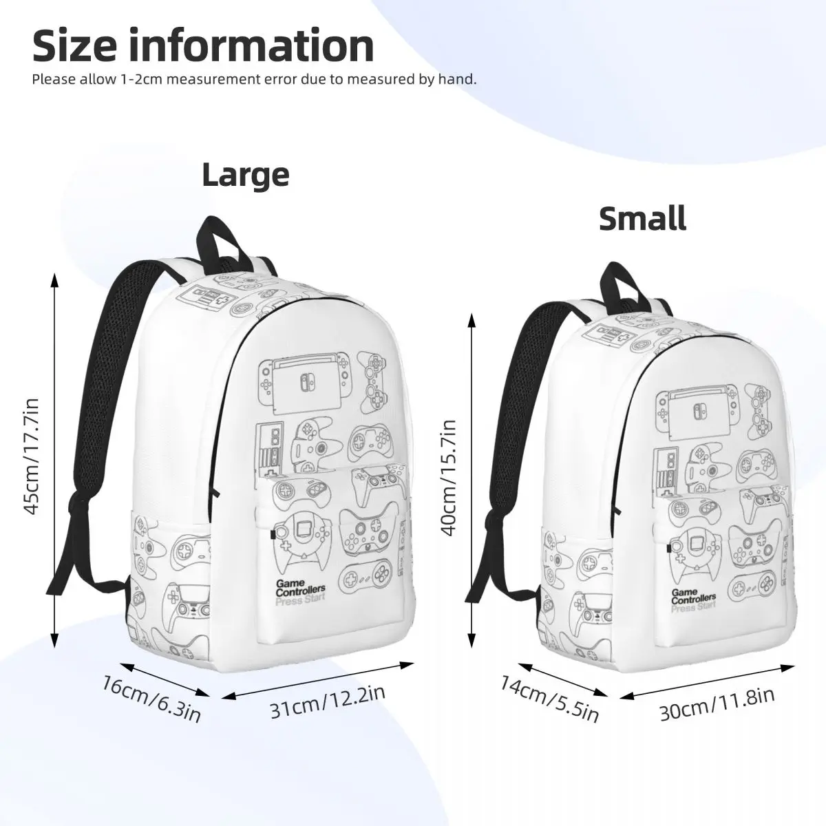 Game Controllers Press Start Gaming Backpack Student BookBag Kids School Bag Laptop Shoulder Bags for Men Women