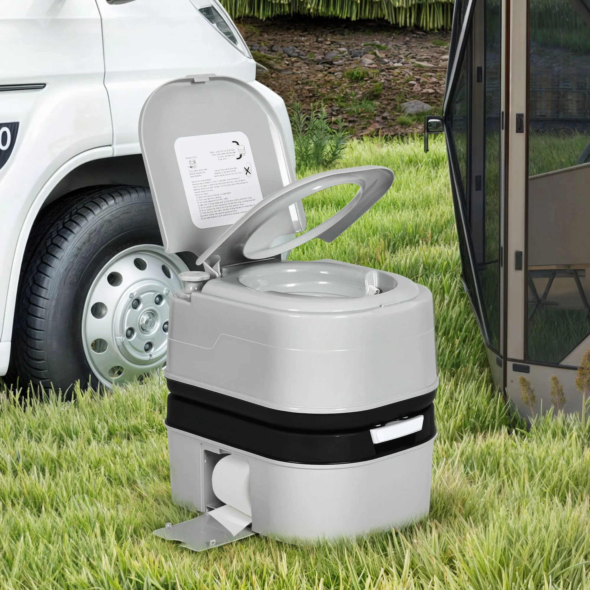 6.3GAL Portable Potty Toilet Outdoor Camping Portable Travel Mobile Flush Toilet