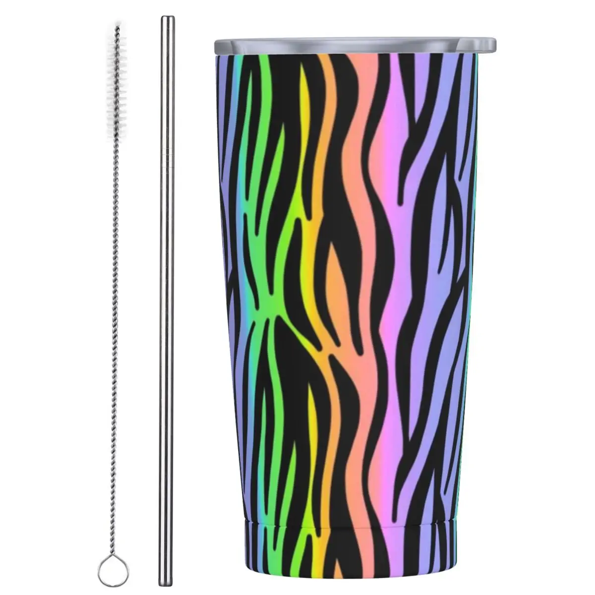 

Rainbow Tiger Print Stainless Steel Tumbler Animal Pride Driving Thermal Cups With Straws Car Mugs Cold Drink Water Bottle