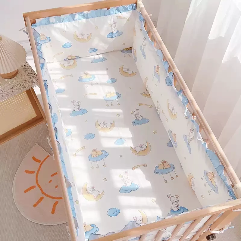 6Pcs /Set Baby Boys Girls Crib Bedding Set Cotton Baby Bed Linens Set Baby Bedding Kit include Cot Bumpers Sheet Pillowcase