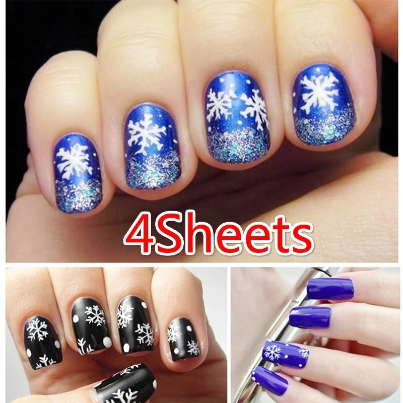 4 szt. Holograficzne folie do paznokci z motywem śnieżynki, biały śnieg, świąteczny wzór, folia transferowa do zdobienia paznokci, produkty do pielęgnacji paznokci DIY