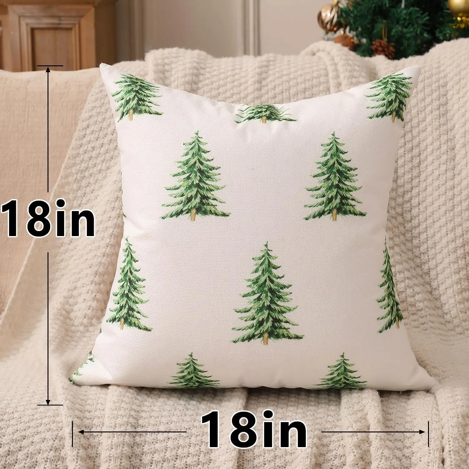 Juego de 4 Fundas de almohada navideñas، patones navideños، Feliz Navidad، Feliz y luminoso، Let It Snow، إلخ، perfecto para