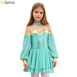 Kids Sequins Arabian Princess Dress Girls Halloween Cosplay Jasmines Costume Children Carnival Party Belly Dance Pageant Outfit