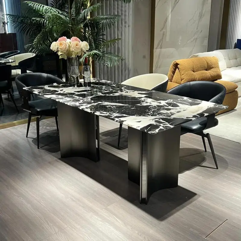 طاولة طعام فاخرة من الحجر البلاتيني الماسي الإيطالي الخفيف الفاخر عالي الإحساس من الحجر الطبيعي الفاخر طاولة طعام مربعة منزلية #4