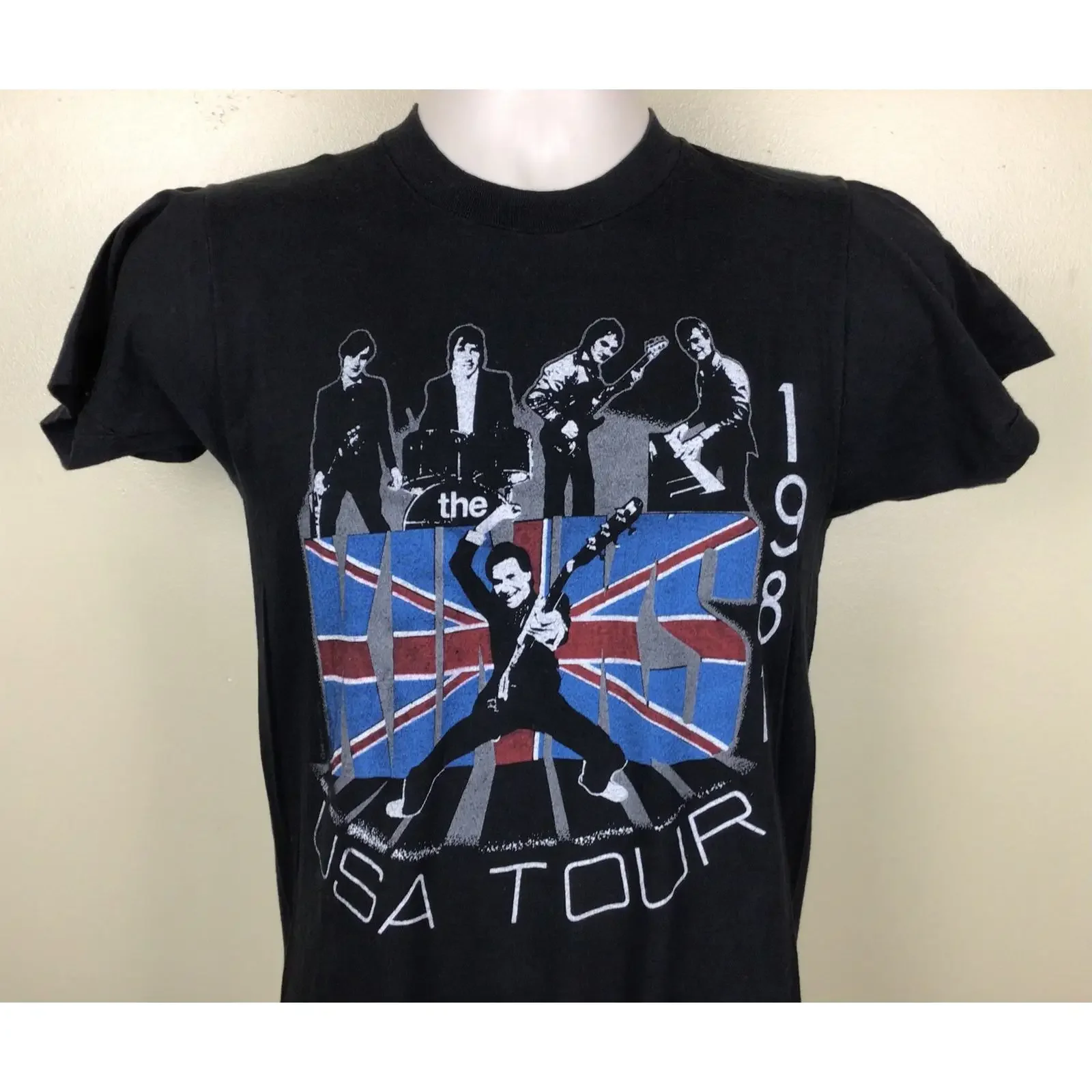 Vtg 1981 The Kinks Concert T Shirt Black S M 80s Classic Rock Band Screen Stars vintage Washed Slightly Unisex Soft streetwear