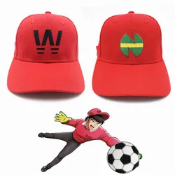 Kapitan Anime Tsubasa Wakabayashi Genzo ten sam kapelusz Cosplay czerwony haft czapka z daszkiem Sunhat akcesoria Unisex prezent rekwizyt