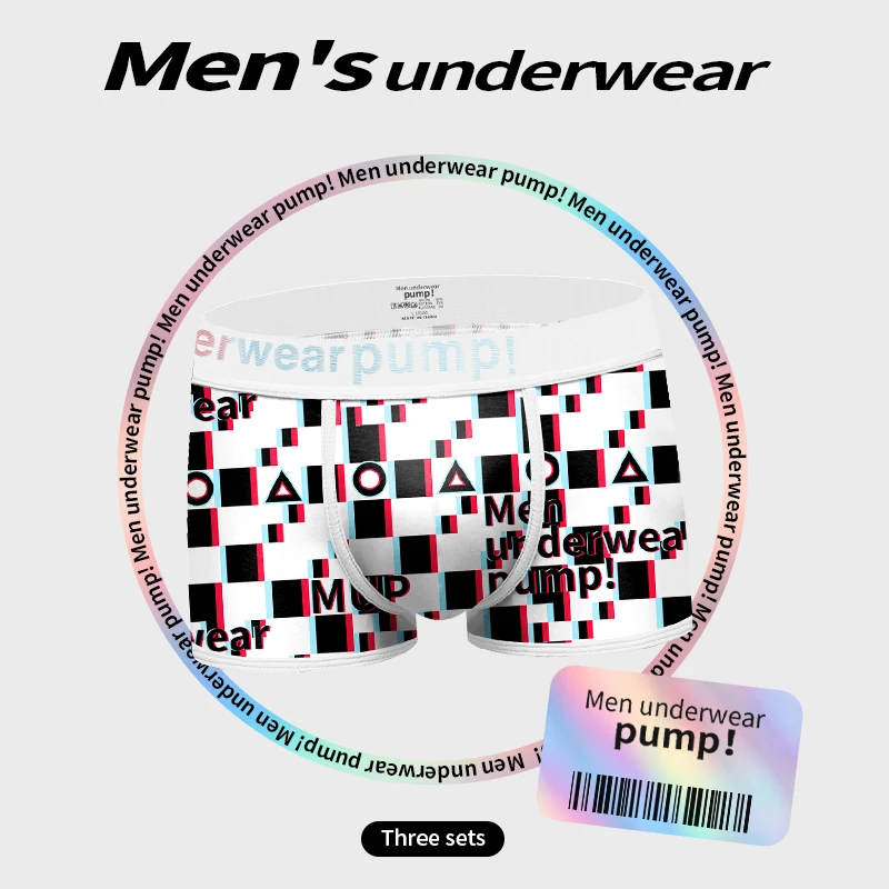 Boxer sexy da uomo Pantaloncini serie Graffiti Stampa scozzese Cintura alta elastica Borsa convessa a U Più pompa Biancheria intima comoda e traspirante