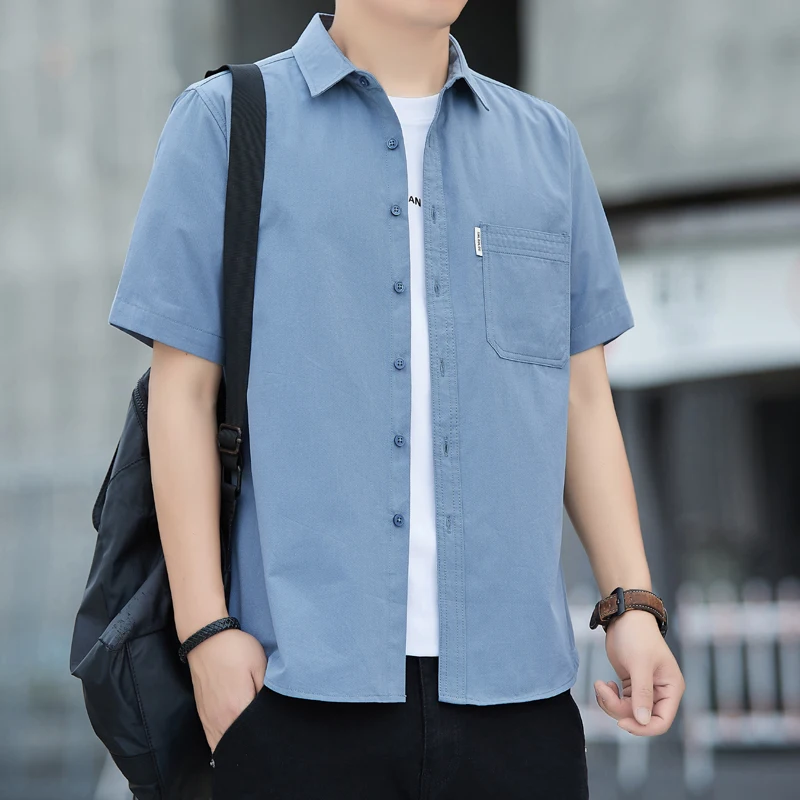 

Maxbarley 2026 Рубашка с коротким рукавом Мужская мода Повседневная 100 Хлопковые дышащие блузки Летние новые мужские корейские приталенные рубашки на пуговицах