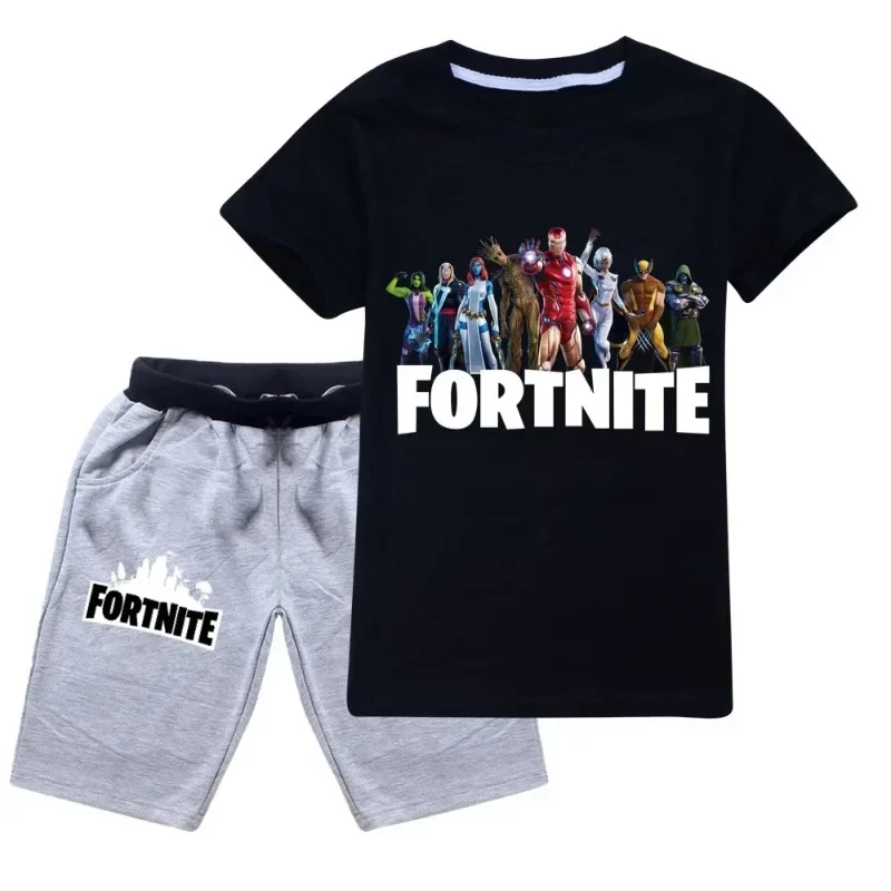 Fortnite Shorts T-shirt Sets Cartoon Children Pajamas Summer Coolness Cotton Home Clothing