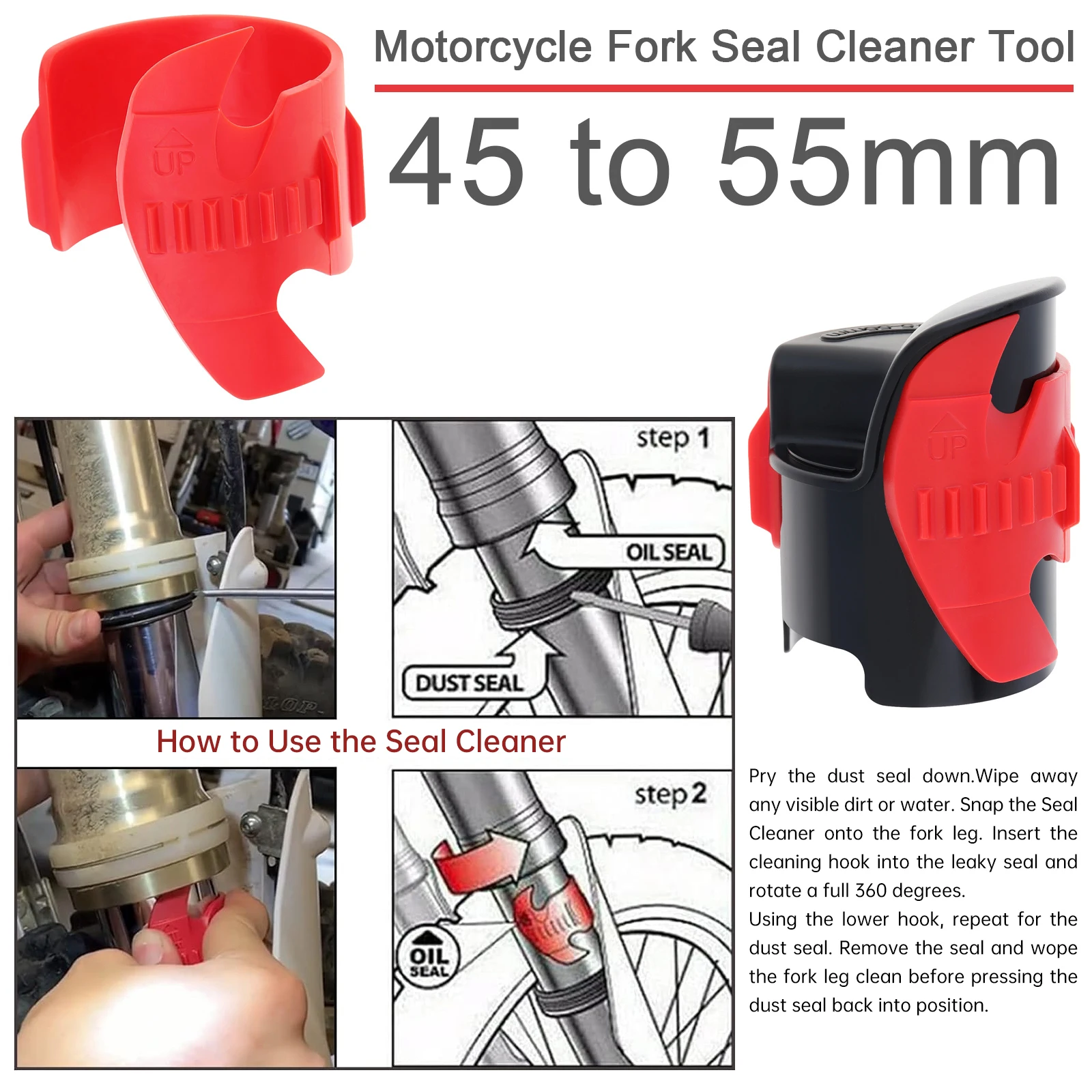 Universal 45-55mm Fork Seal Cleaner Tool for Most Motorcycles Dirt Bikes,Shock Absorber Oil Cleaning Repairing Tools