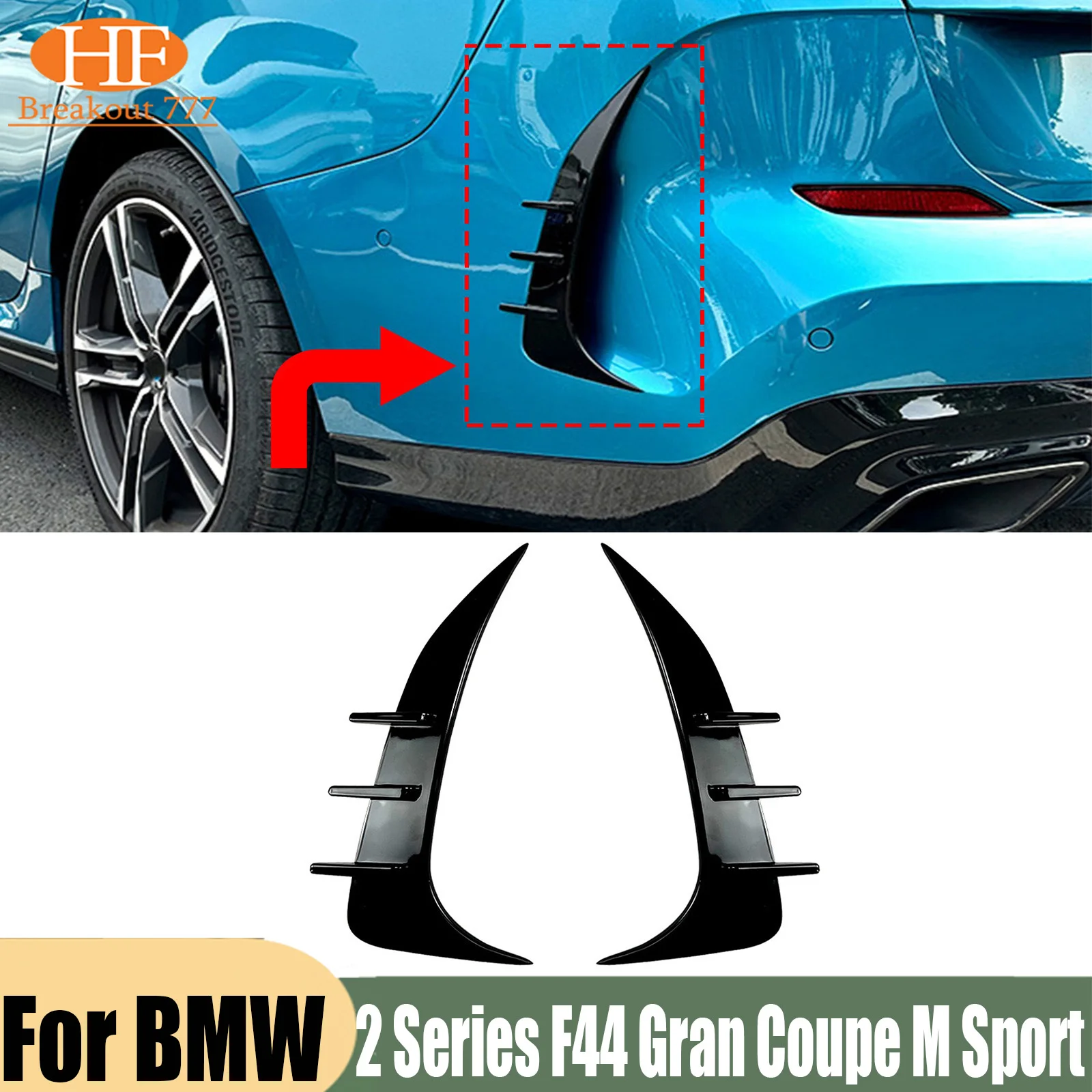 2pcs ABS Rear Bumper Spoiler Side Wing Lip For BMW 2 Series F44 Gran Coupe M Sport 2020-2023 2021 2022