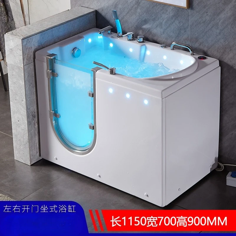 Acrylic bathtub door opening cylinder Square sitting bathtub side door opening bubble Jacuzzi