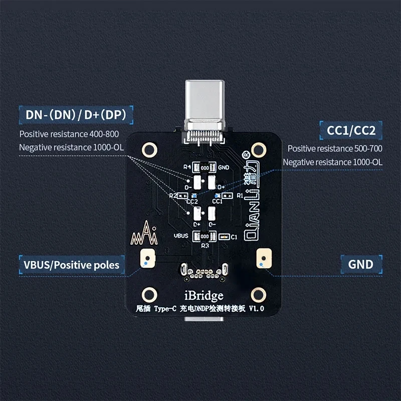 QIANLI iBridge Tail Plug Type-C Lightning IOS Charging DNDP Detection Adapter Board Fault Analysis Data Capture Test Tool