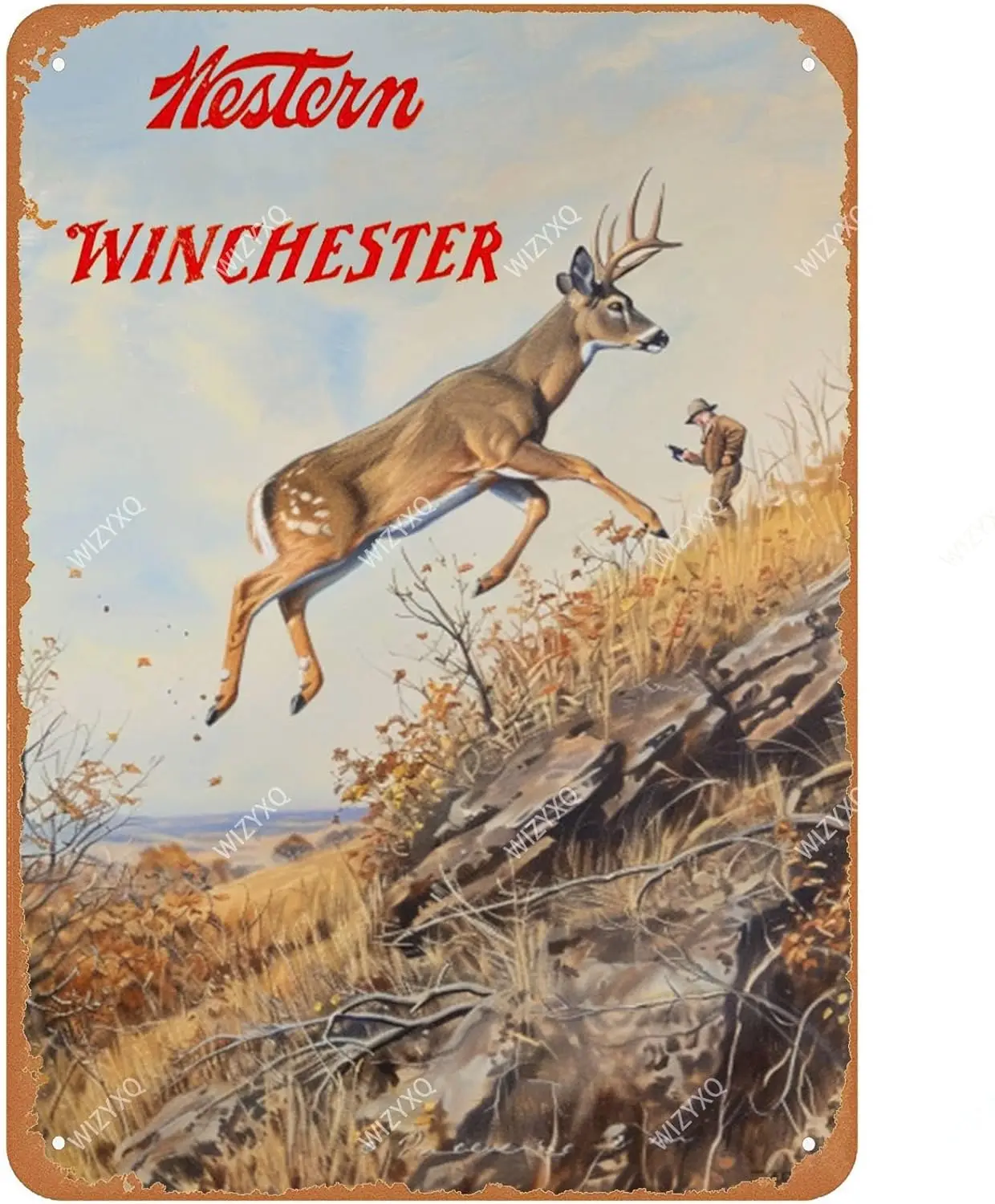 Western Winchester Deer Vintage Signs Retro Aluminum Metal Tin Sign for Home Office Kitchen Bar Cafe Garden Wall Decor 12x8 Inch