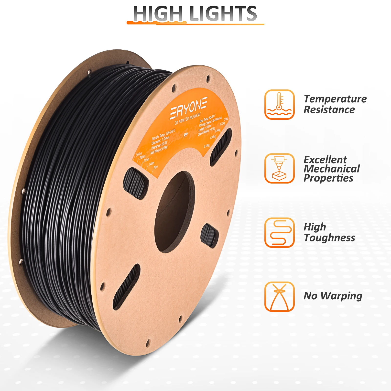 ERYONE Standard PP Filament for 3D Printer, 3D Printing Filament PP 900g/Spool Polypropylene Filament 3