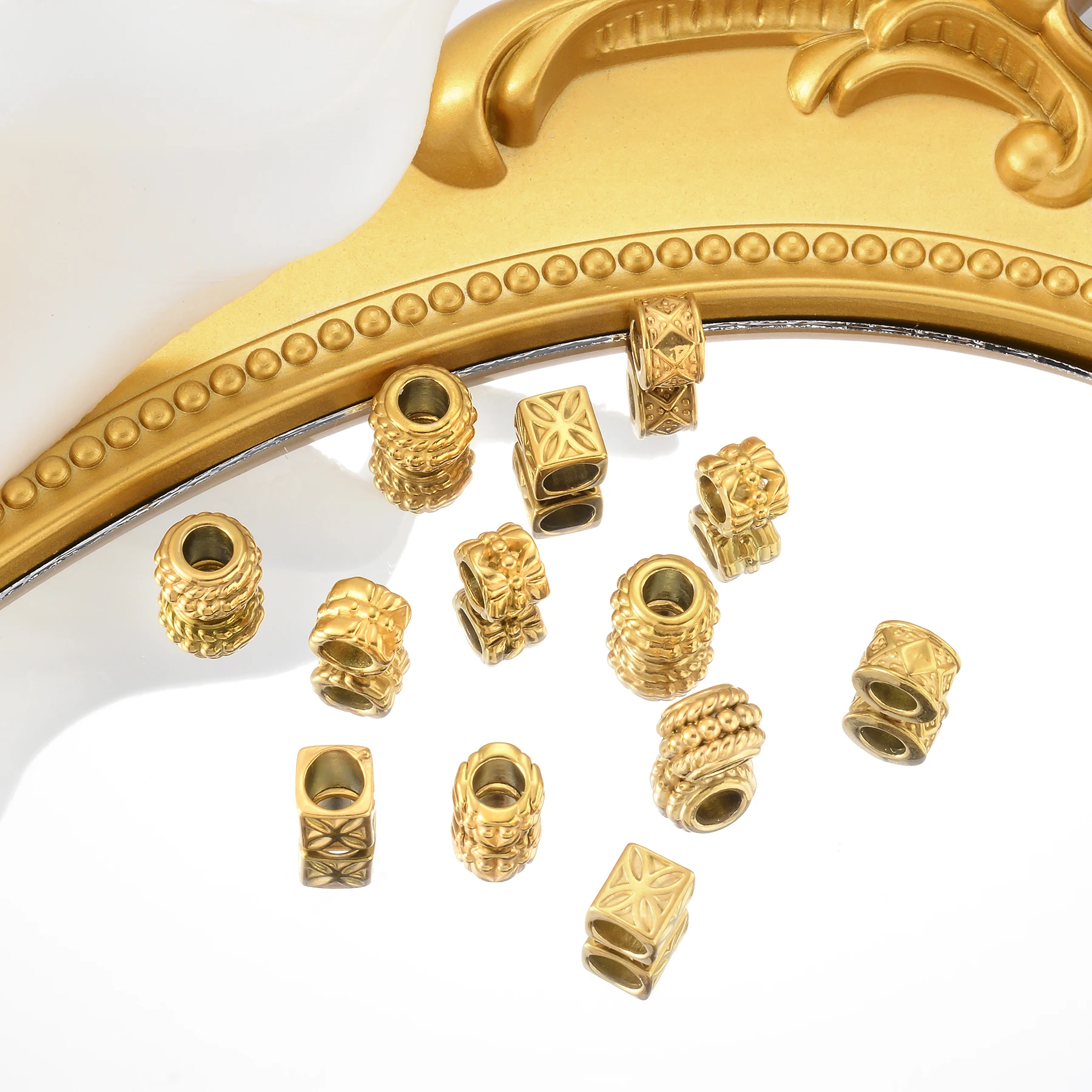 20pcs Wholsesale Fashion Round Square Gold Color Beads Jewelry Making Supplies Bracelet Necklace Stainless Steel Charm