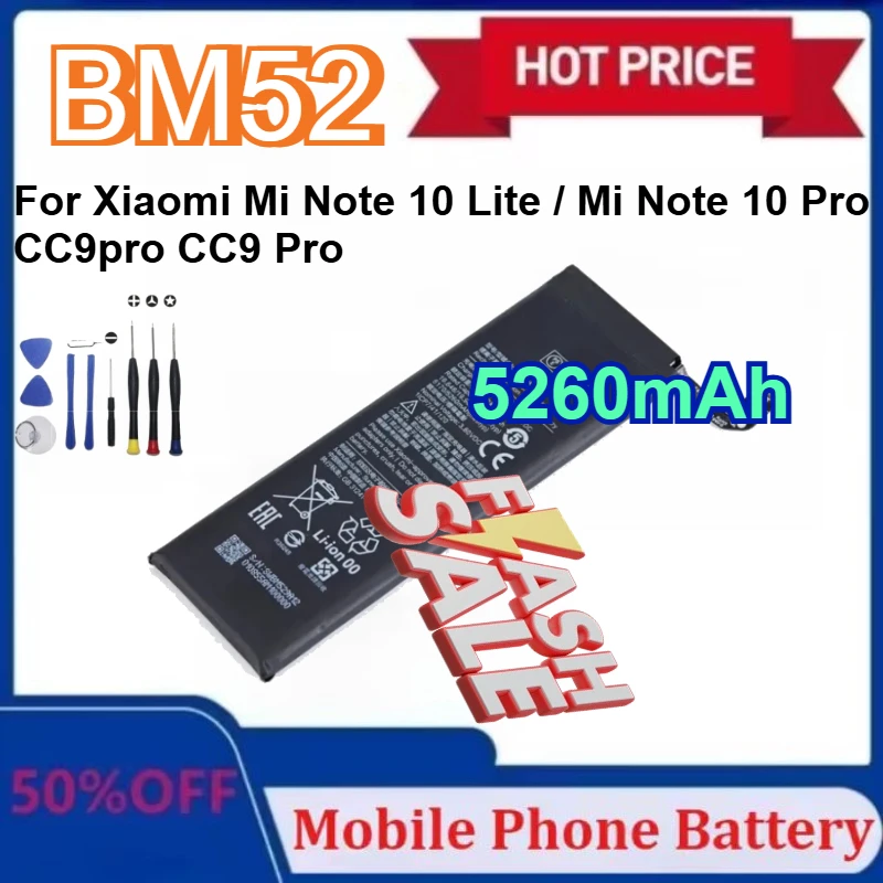 

BM52 5260mAh Battery for Xiaomi Mi Note 10 Lite / Mi Note 10 Pro /CC9pro CC9 Pro Phone Batteries+Tools