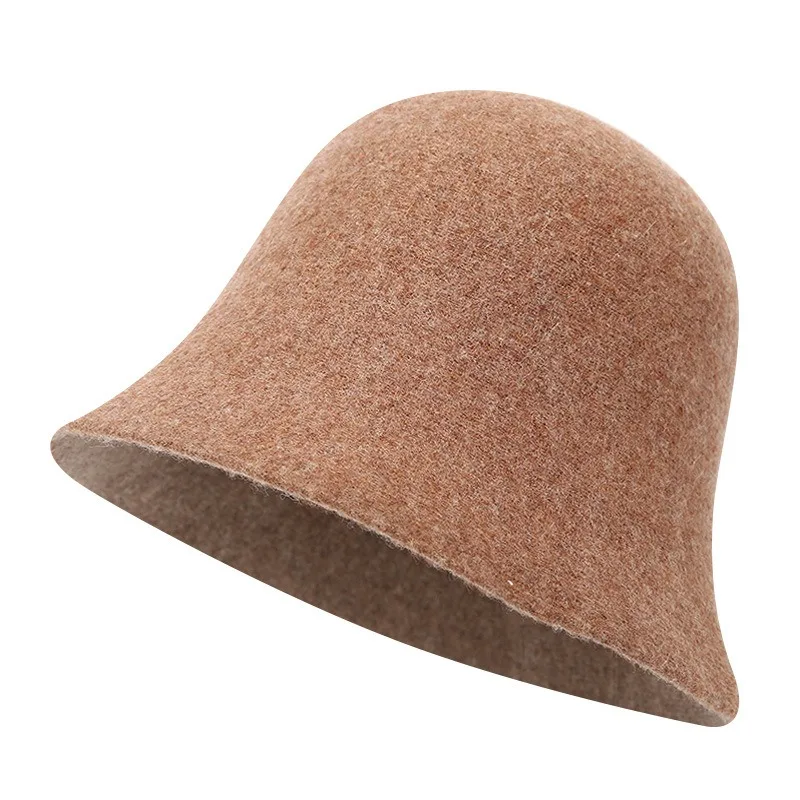Women Korean Wool Bucket Hat, Double Sided Wear Basin Hat, Autumn Winter Warm Large Head Circumference Face Slimming Cap