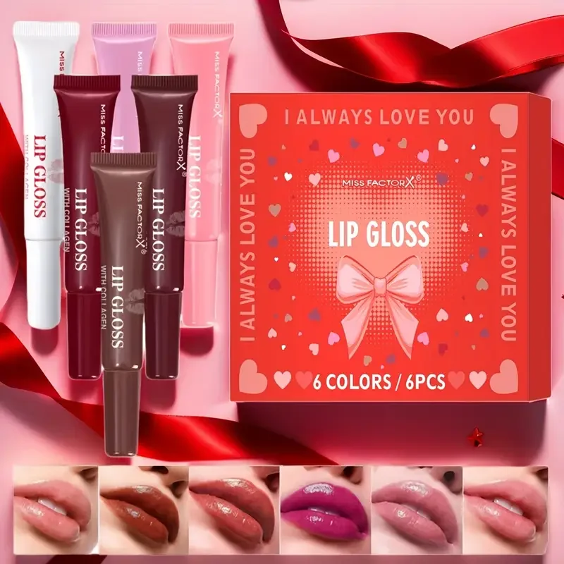 مجموعة هدايا ملمع شفاه مكونة من 6 قطع، جل بلسم شفاه ملون، لون شفاه لامع مرطب يدوم طويلاً، هدية مثالية لعيد الحب للنساء #4