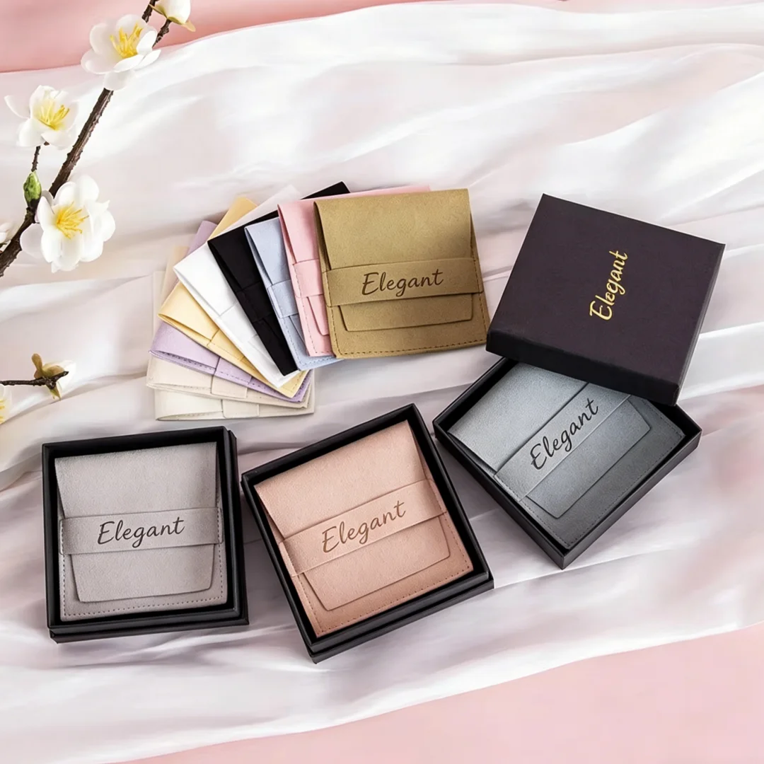 

Custom Logo Black Jewelry Box Wedding Favors Gift Box Microfiber Organizer Pouch Necklaces Earrings Case for Jewelry Packaging