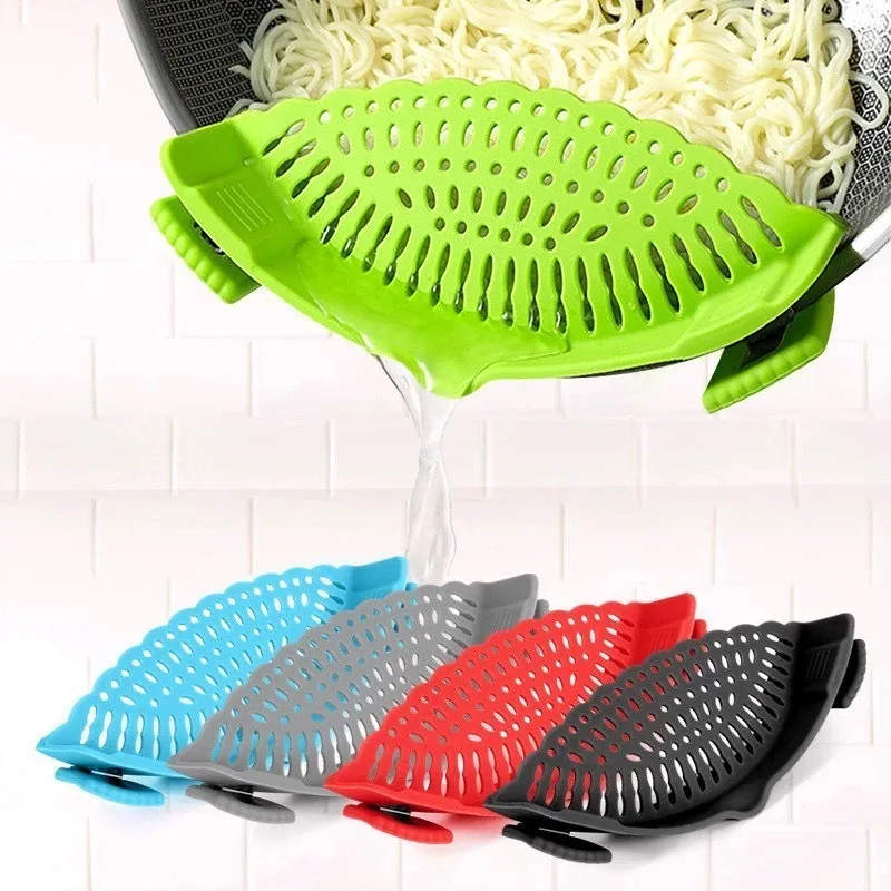 Silicone drain device with creative noodle and vegetable pouring filter, anti spill and leak baffle drain device image 4