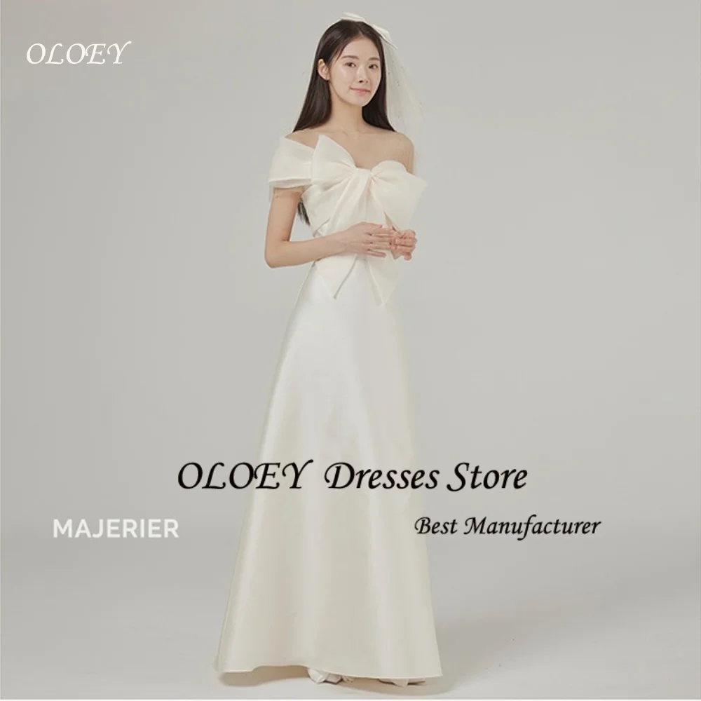 

OLOEY простой бант на одно плечо трапециевидные корейские свадебные платья корсет сзади свадебное платье по индивидуальному заказу фотосессия атласная вечеринка