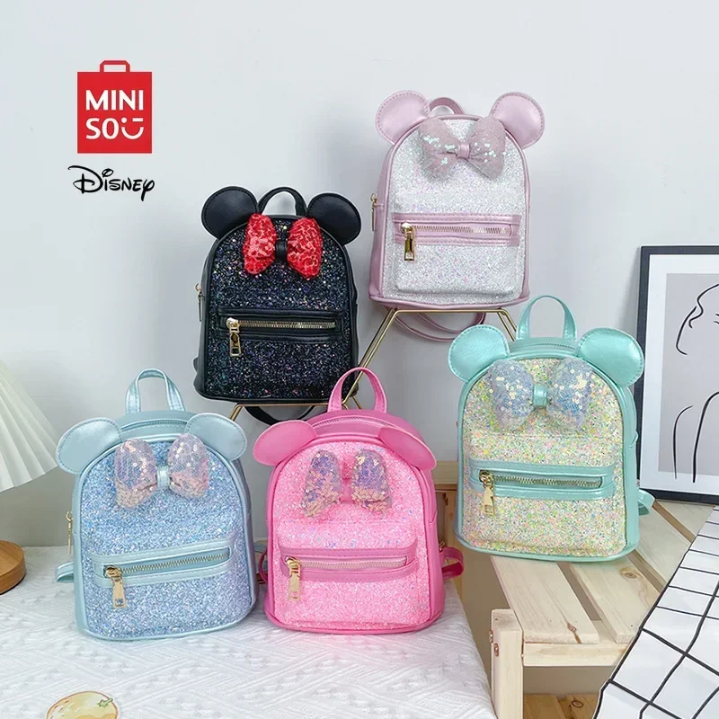 

MINISO Disney 2025 New Fashion Cute Cartoon Travel Schoolbag Minnie Bowknot Casual Large Capacity Waterproof Girls Backpack