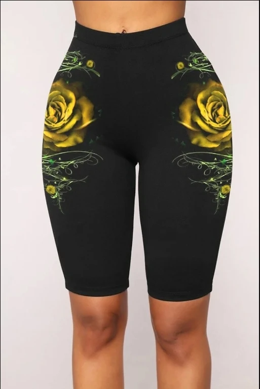 Letnie ubrania damskie XS-5XL moda na co dzień nadruk róży legginsy spodenki z wysoką elastyczną talią sportowe spodnie do jogi Plus rozmiar damskie