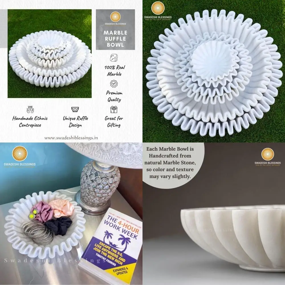 

Vintage Marble Urli Bowl with Ruffles - 10 Antique Decorative Fruit Dish for Gifts