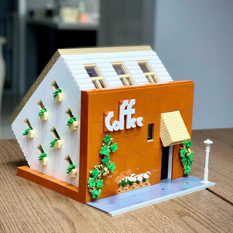 MOC Upside Down Cafe Shop Building Blocks Set con luce Interessante casa Negozio Giocattolo fai da te per bambini Compleanno Regali speciali per il giorno