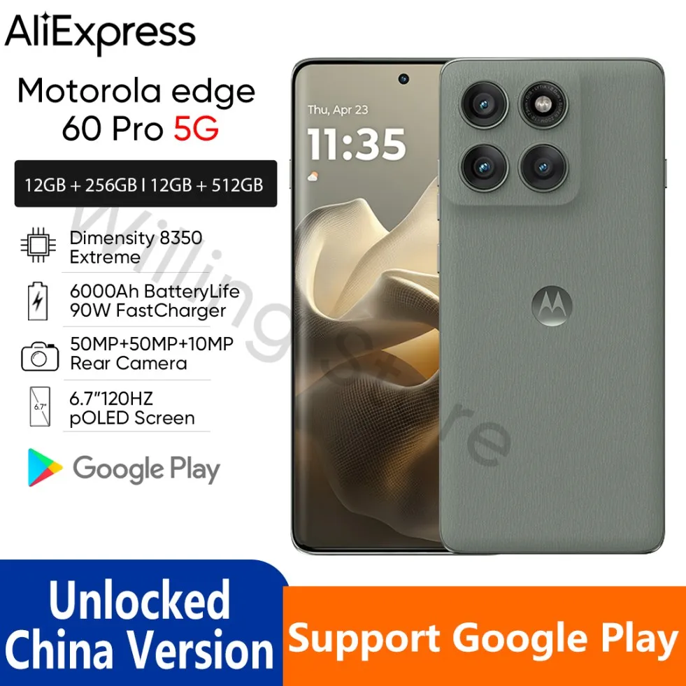 هاتف موتورولا موتو إيدج 60 برو 5G AI الذكي بشاشة 6.7 بوصة 120 هرتز بطارية 6000 مللي أمبير في الساعة 90 وات شحن فائق 50 ميجابكسل كاميرا رئيسية