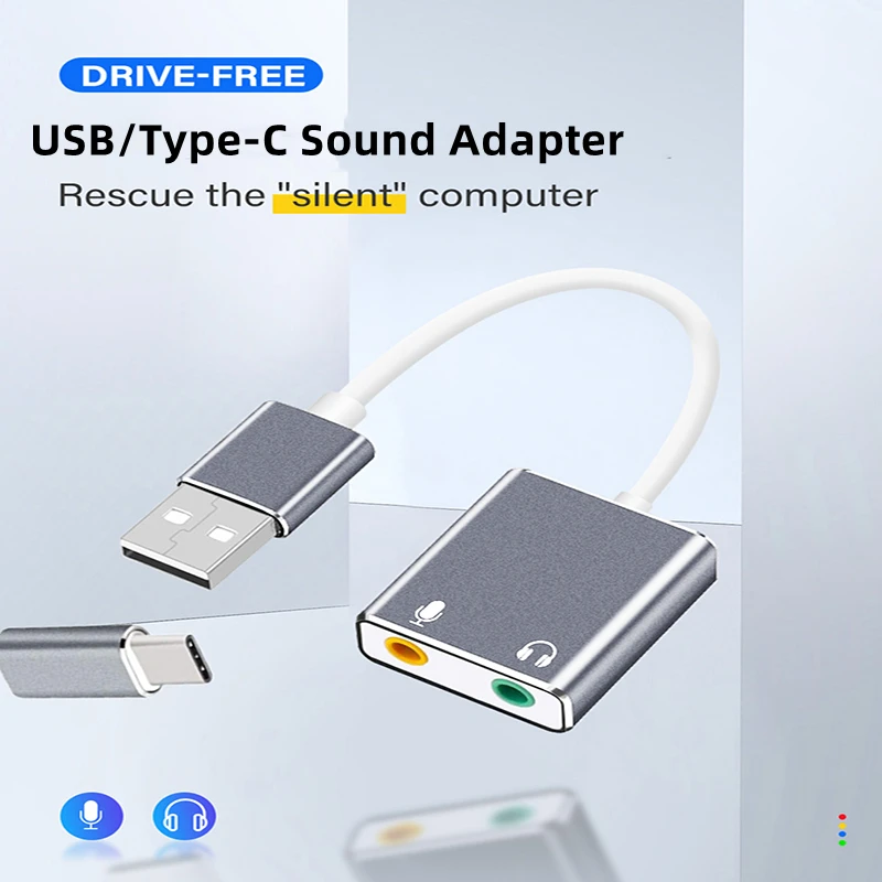 

Nku 2in1 USB A Type-C to 3.5mm Jack Audio Earphone Microphone Cable USB Sound Card AUX Adapter for PC Computer Laptop HiFi