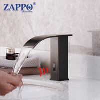 ZAPPO Soild Brass Automatic Hands Touch Free Sensor Black ORB /Chrome Waterfall Bathroom Wash Basin Sink Mixer Tap Faucet Water