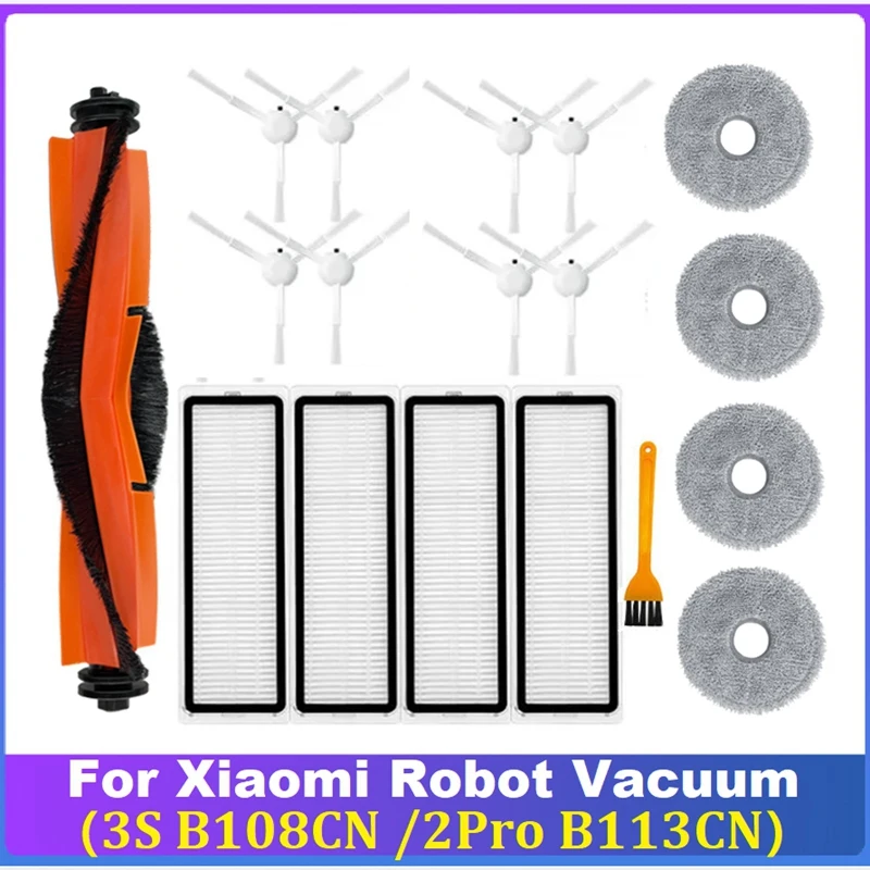 18PCS Vacuum Cleaner Main Side Brush Filter Mop Accessories Kit For Xiaomi Robot Vacuum 3S B108CN /2Pro B113CN Robot