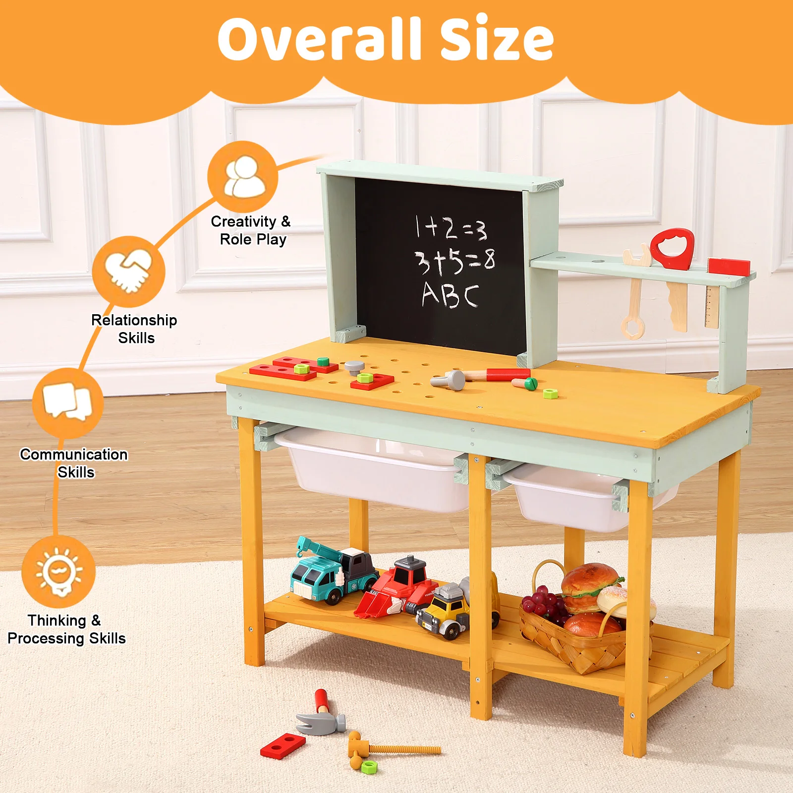 Wooden Tool Bench,Pretend Play Toys Workbench for Kids,Workshop with Building Tools Sets,Construction Toys Educational Gift