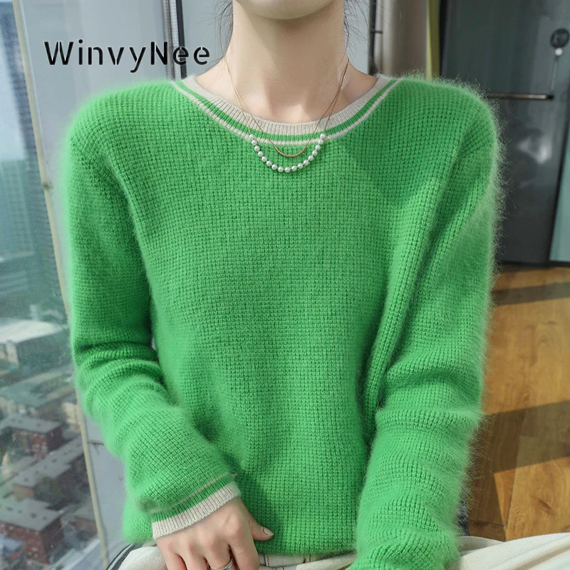WinvyNee Women Knitted Top Mink Velvet Crew Neck Practical Pockets Brushed Fabric Relaxed Fit Soft Daily Outer Jumper  ZA1248038