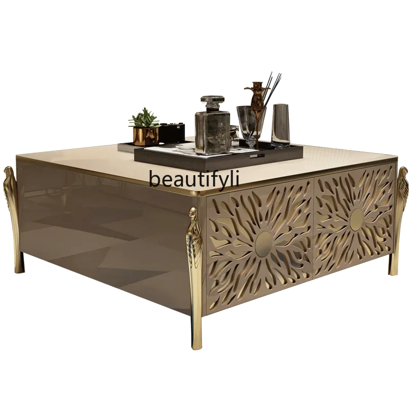 

Light luxury coffee table post-modern stainless steel minimalist TV cabinet combination marble