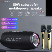 Zealot S87M 80W Powerful  Subwoofer Wireless Speaker,With Two Wireless Karaoke Microphones, RGB light,  16000mAh Battery.